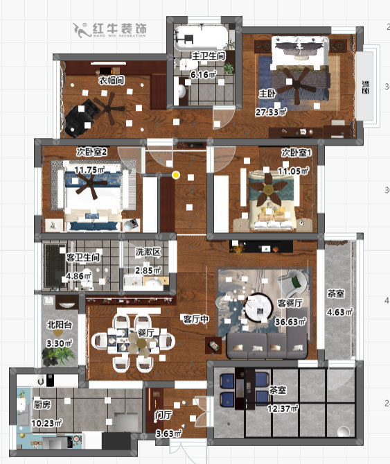 郭志成_钟鼎山庄17-501-150㎡-新中式风格_平面彩图+logo